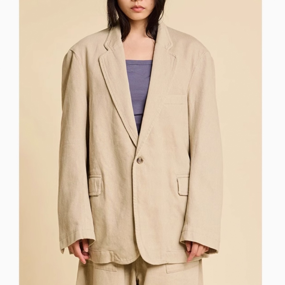 NWT Denimist Deconstructed Blazer - Printed Light Sand Cotton Causal Oversized